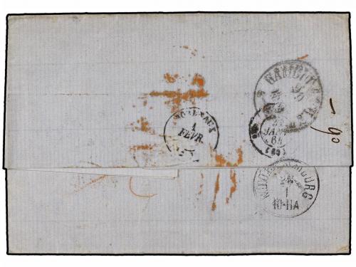 ✉ DINAMARCA. 1864. COPENHAGEN to FRANCE via Hamburg with TT3