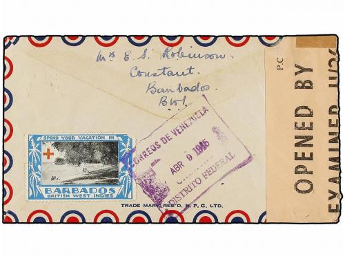✉ BARBADOS. 1945. BARBADOS to VENEZUELA. 1/2 d., 3 d. and 1 