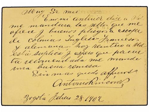 ✉ COLOMBIA. 1902. BOGOTÁ a ALEMANIA. Entero Postal de 2 ctvo