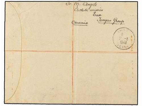 ✉ TONGA. Sg. 81. 1949. NUKU'ALOFA to FRANCE. 2/6 sh. purple 