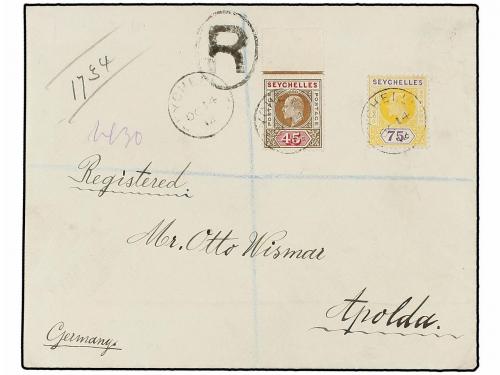 ✉ SEYCHELLES. Sg. 67, 68. 1912. SEYCHELLES to GERMANY. 45 ct