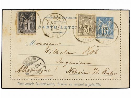 ✉ FRANCIA. 1900. PARÍS to GERMANY. Postal stationary card of