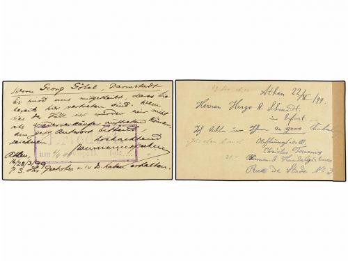 ✉ GRECIA. 1899. 2 postal stationary cards of 5 l. black upra