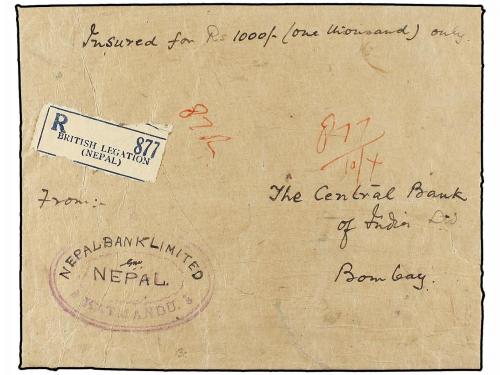 ✉ NEPAL. 1947. KATMANDU to BOMBAY. 1/2 a., 4 a. and 2 Rs. in