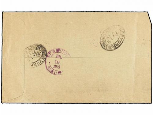 ✉ BAHAMAS. 1919. NASSAU to U.S.A. 1/2 d. (4) WAR TAX stamps 