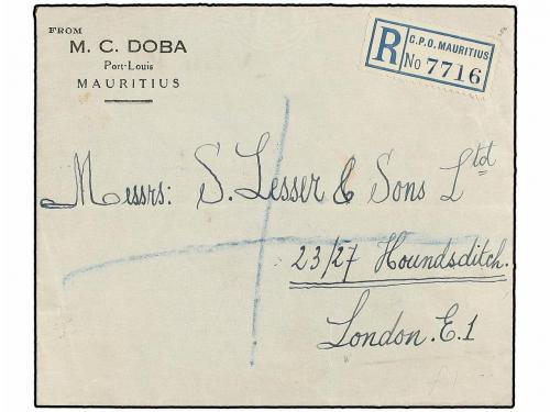 ✉ MAURICIO. 1938. MAURITIUS to LONDON. 2 cts., 5 cts., 10 ct