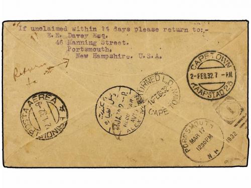¿ MALTA. 1932. MALTA to CAPE TOWN (Sudafrica). AIR MAIL cove