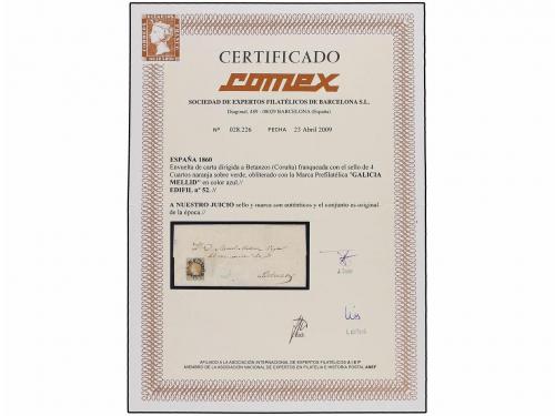 ✉ ESPAÑA. Ed. 52. 1862. SOBRADO a BETANZOS. 4 cuartos amaril