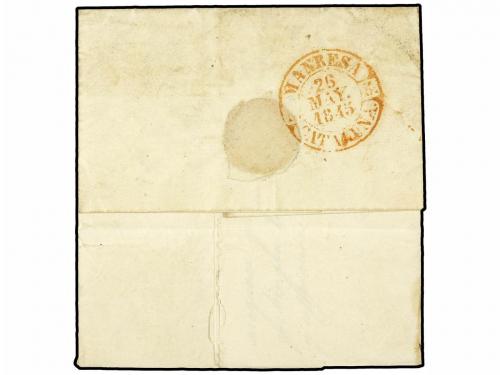 ✉ ESPAÑA: PREFILATELIA. 1845. BARCELONA a MANRESA. Carta fec