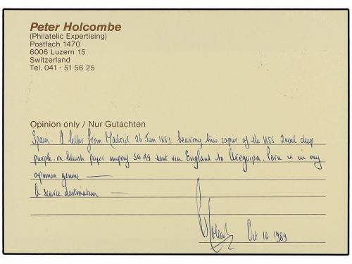 ✉ ESPAÑA. Ed. 42 (2). 1859. MADRID a AREQUIPA (Perú). 2 real