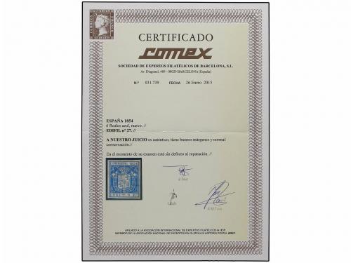 (*) ESPAÑA. Ed. 27. 6 reales azul. PIEZA DE LUJO. Cert. COME
