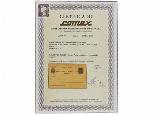 ✉ MARRUECOS. 1908. Entero Postal de 5 cts. verde con habilit