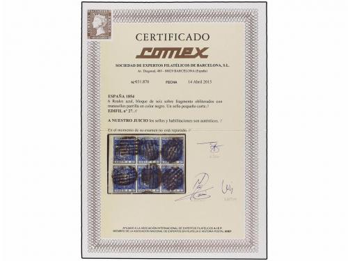 ° ESPAÑA. Ed. 25 (4), 27 (6). 2 reales rojo bloque de cuatro