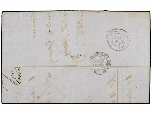 ✉ ESPAÑA. Ed. 59. 1862. MÁLAGA a LYON. 12 cuartos azul circu