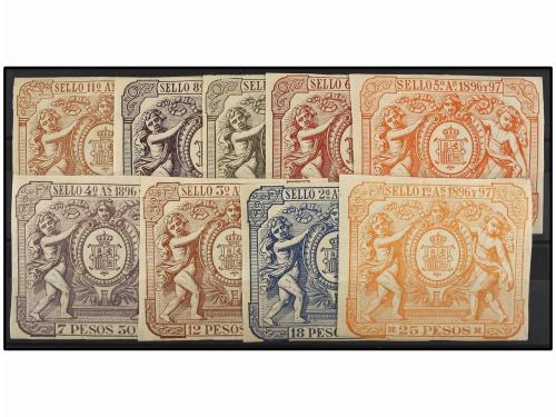 * PUERTO RICO. PÓLIZAS 1896-97. Serie completa de 9 sellos. 