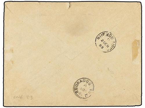 ✉ ESPAÑA. Ed. 205 (2). 1889. CÁDIZ a BUENOS AIRES. 40 cts. c