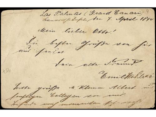 ✉ ESPAÑA. Ed. 217. 1894. ENTERO POSTAL ALEMAN de 5 pf. verde