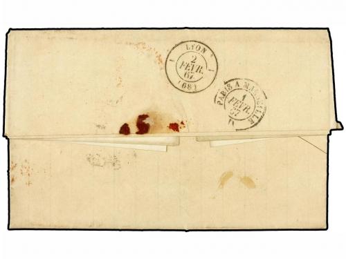 ✉ PUERTO RICO. 1867. S. JUAN a FRANCIA. Circulada por el cor