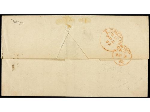 ✉ PUERTO RICO. 1872. PONCE a LONDRES. Marca de encaminador F