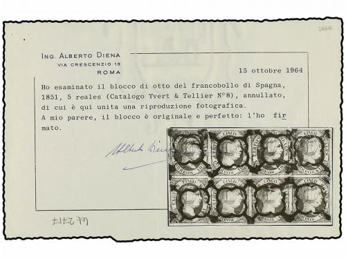 ° ESPAÑA. Ed. 9. 5 reales rosa carmín. Bloque de ocho con ma