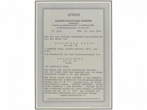 ✉ ALEMANIA. 1873 (Sept 15). Cover to Lucerne, Switzerland fr