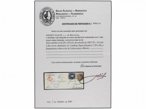 ✉ PORTUGAL. Af. 29, 34. 1870. LISBOA a ALEMANIA. 20 reis bis