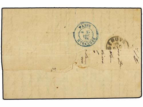 ✉ PORTUGAL. 1876. LISBOA a GENOVA. 50 reis verde (defecto de