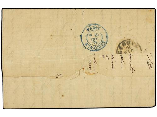 ✉ PORTUGAL. 1876. LISBOA a GENOVA. 50 reis verde (defecto de
