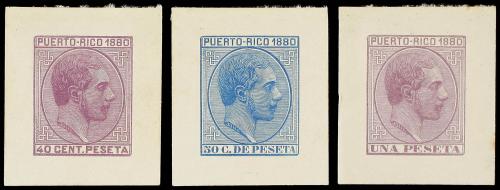 * PUERTO RICO. 1880. PRUEBAS DE PUNZON sobre los valores de 