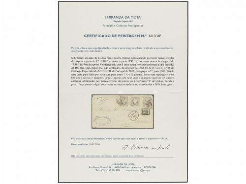 ✉ PORTUGAL. Af. 18. 1865 (Oct. 12). Cover to LIVORNO (Italy)