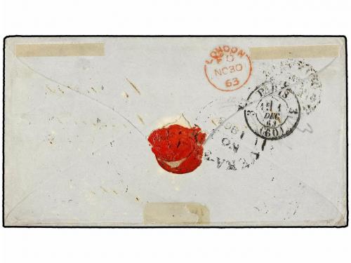 ✉ MEXICO. Sc. 7,8. 1863. MEXICO a PARÍS. 1 real negro s. ver