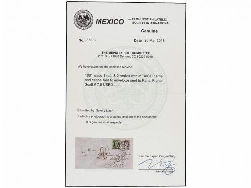 ✉ MEXICO. Sc. 7,8. 1863. MEXICO a PARÍS. 1 real negro s. ver