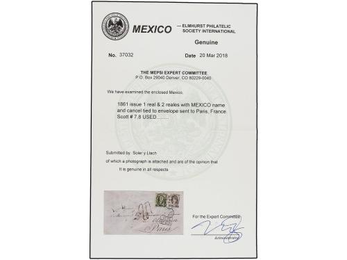 ✉ MEXICO. Sc. 7,8. 1863. MEXICO a PARÍS. 1 real negro s. ver