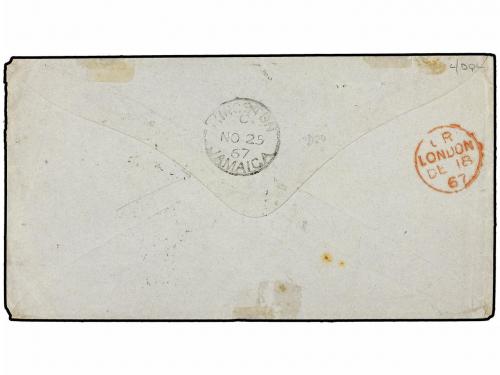 ✉ JAMAICA. 1867. Cover to PARIS sent unpaid struck on revers