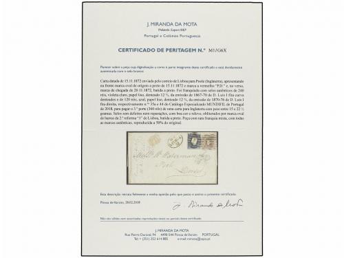 ✉ PORTUGAL. Sc. 31, 46. 1872 (Nov. 15). Cover from LISBON to