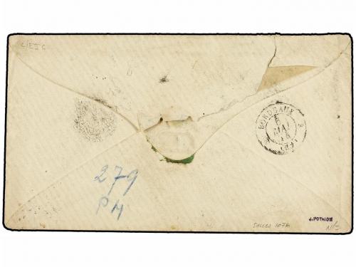 ✉ URUGUAY. 1874. MONTEVIDEO a FRANCIA. 10 cts. verde y cuatr