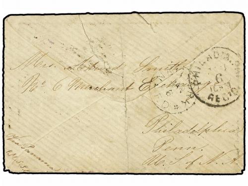 ✉ CHILE. Sc. 18. 1877. SANTIAGO a PHILADELPHIA. 10 cts. azul