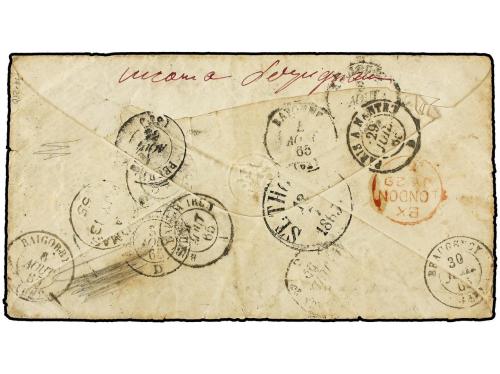 ✉ ANTILLAS DANESAS. 1865 (18 Junio). REMEDIOS (Cuba) a FRANC