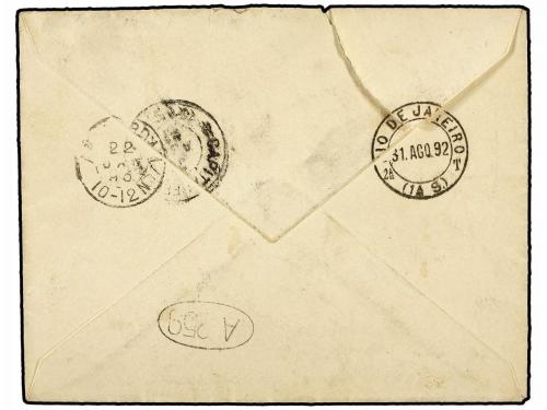 ✉ BRASIL. Sc. 109. 1892. AMSTERDAM a RÍO DE JANEIRO. Circula