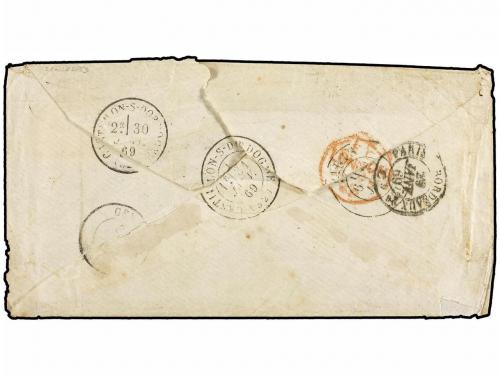 ✉ CHILE. Sc. 17. 1869. VALPARAÍSO a FRANCIA. 5 ctvos. rojo. 