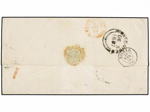 ✉ URUGUAY. 1857. MONTEVIDEO a BILBAO (España). Marca PAID/AT