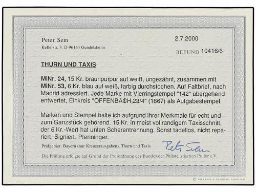 ✉ ALEMANIA ANTIGUOS ESTADOS: TOUR Y TAXIS. 1865. OFFENBACH t