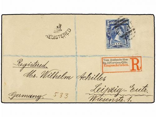 ✉ FALKLAND. 1900. FALKLAND to GERMANY. 2/6 sh. blue tied by 