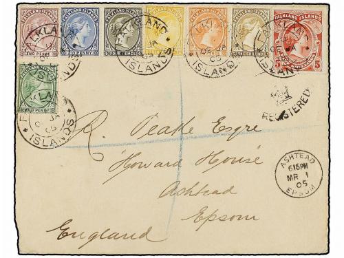 ✉ FALKLAND. 1905. FALKLAND to GREAT BRITAIN. Spectacular fra