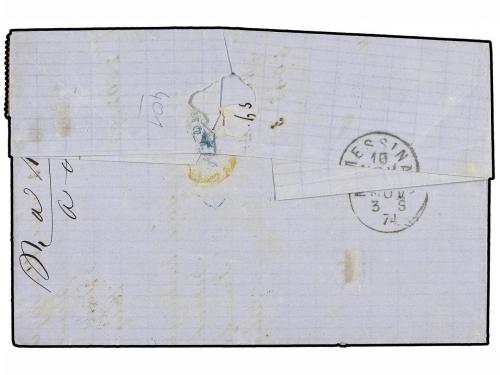 ✉ LEVANTE: CORREO FRANCES. 1874. SMYRNE to MESSINA (Italy). 