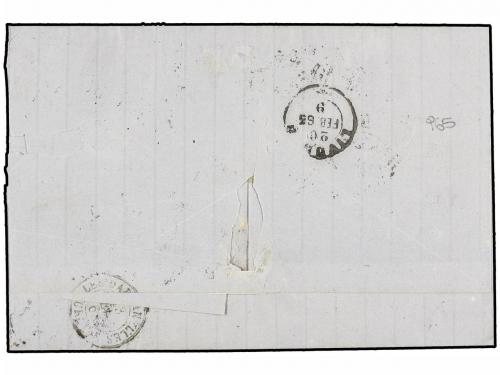 ✉ LEVANTE: CORREO FRANCES. 1863. SALONIQUE to LIVORNO (Italy