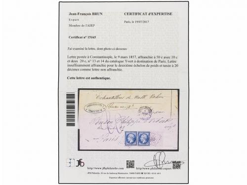✉ LEVANTE: CORREO FRANCES. 1857. CONSTANTINOPLA to FRANCE. F