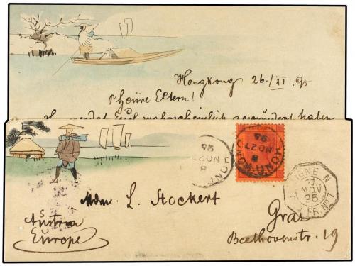 ✉ HONG KONG. 1895. HONG KONG to AUSTRIA. Hand printed envelo