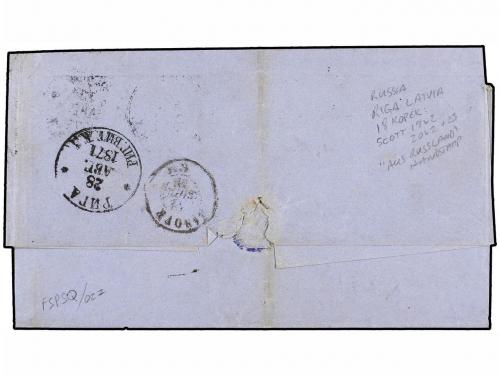 ✉ RUSIA. 1871. RIGA to NINOVE (Belgium). 1 k. (2), 3 k. (2) 