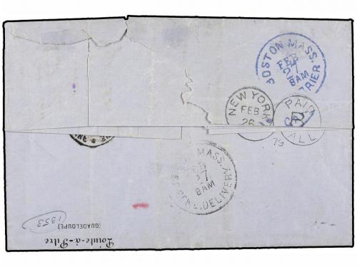 ✉ GUADALUPE. 1879. POINTE A PITRE a U.S.A. 5 cts. verde, 10 